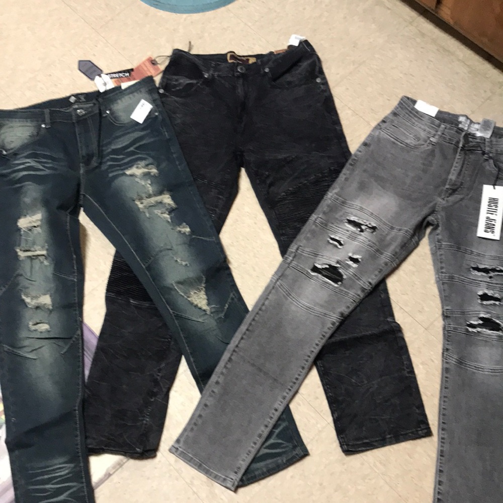 Road narrows and Hustle jeans for sale